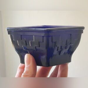 Vintage Hazel-Atlas Cobalt Blue Diamond Glass Dish - Art Deco Skyscraper